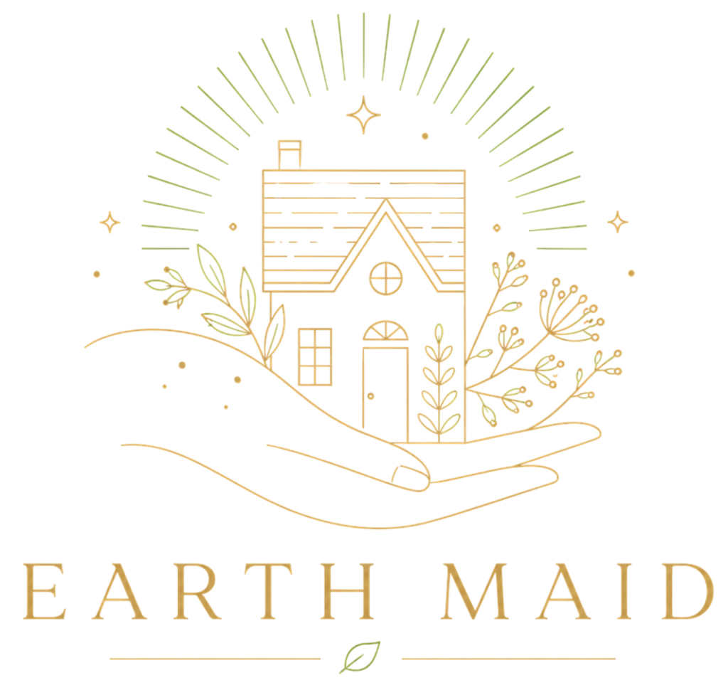 EarthMade logo: a gold, line-drawn house with plants and a radiant arc above, plus the word EARTHMADE underneath.