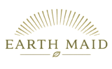 Gold gradient background featuring the Earth Maid logo: a semicircular sunburst above the text 'EARTH MAID' and a leaf between two horizontal lines.